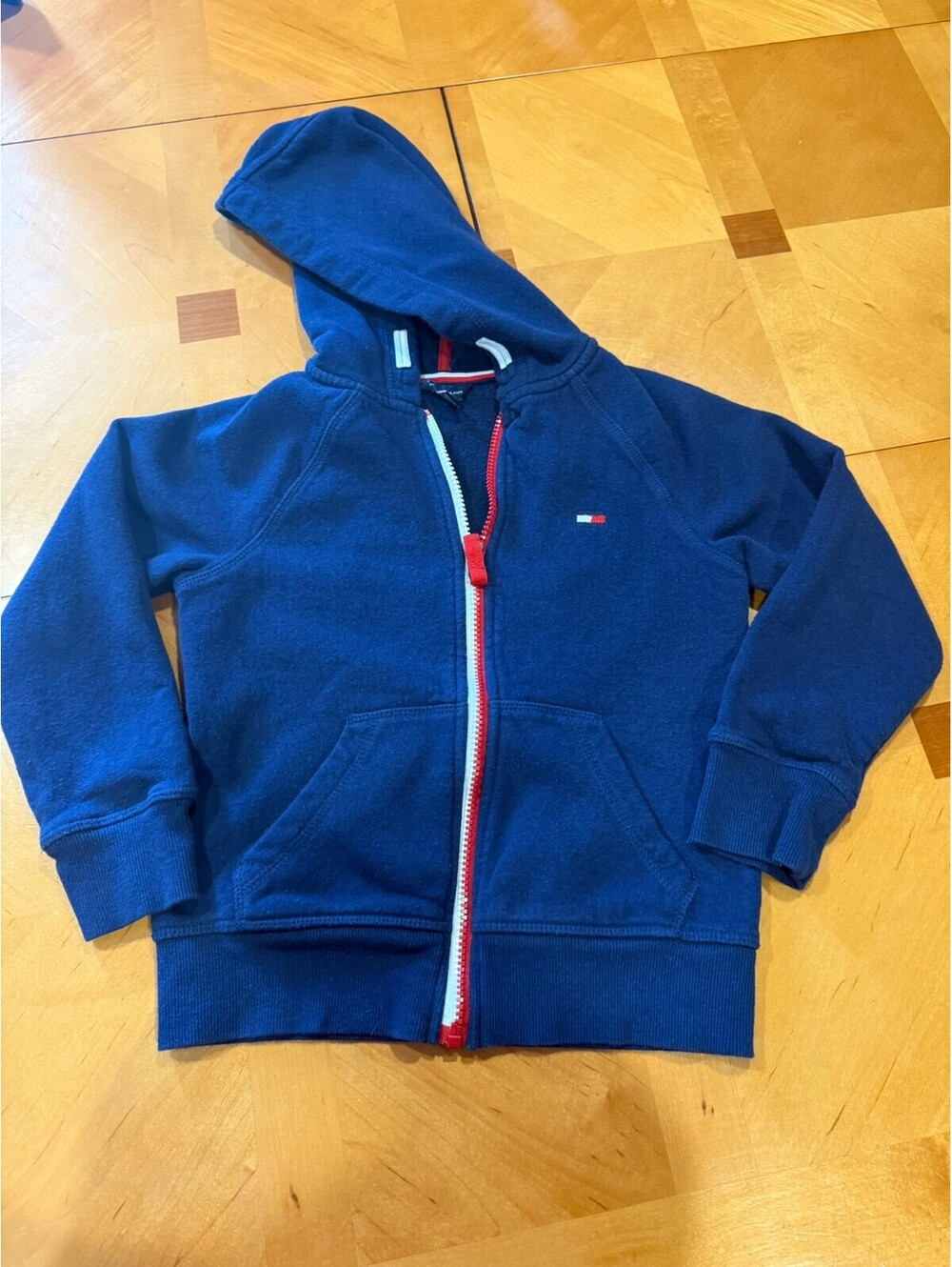 Tommy Hilfiger Girls Hoodie Size 7 Navy Full Zip Glitter Heart Logo Y2k, Preppy